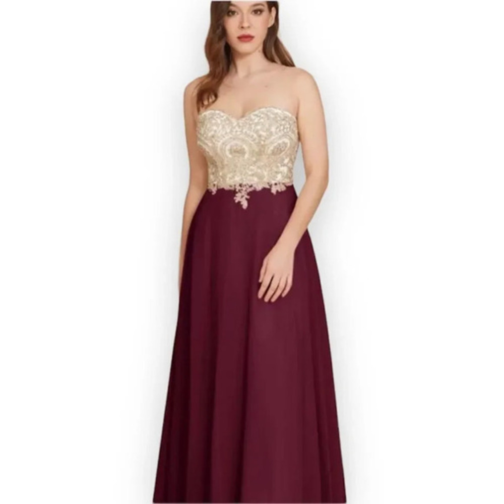 Babyonline D.R.E.S.S. Sequin Rhinestone Insert Floral Embroidered Chiffon Prom S - Picture 11 of 11